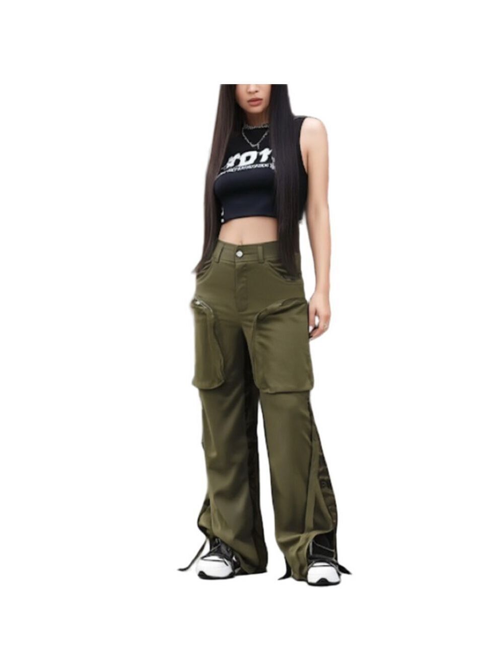 Chicways Camouflage Cargo Pants Small Army Green Camo Baggy Utility Streetwear